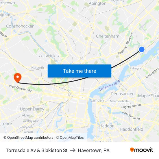 Torresdale Av & Blakiston St to Havertown, PA map