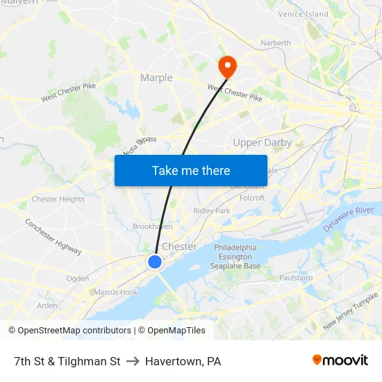 7th St & Tilghman St to Havertown, PA map