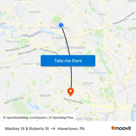 Markley St & Roberts St to Havertown, PA map