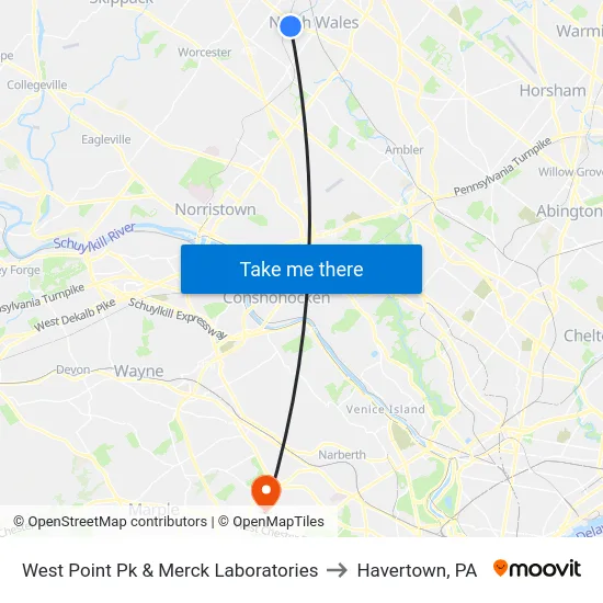 West Point Pk & Merck Laboratories to Havertown, PA map