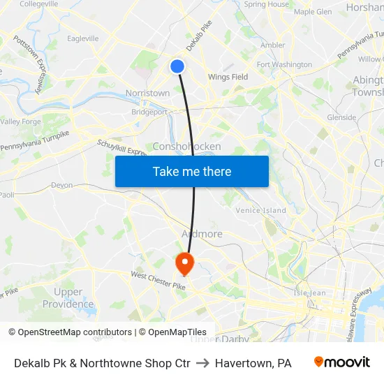 Dekalb Pk & Northtowne Shop Ctr to Havertown, PA map