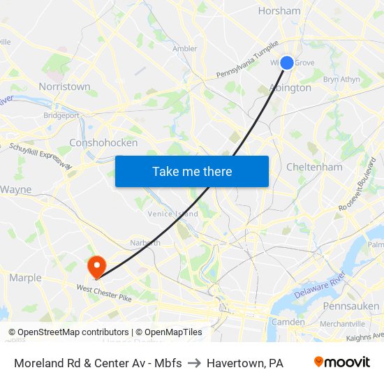 Moreland Rd & Center Av - Mbfs to Havertown, PA map