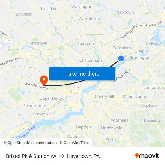 Bristol Pk & Station Av to Havertown, PA map