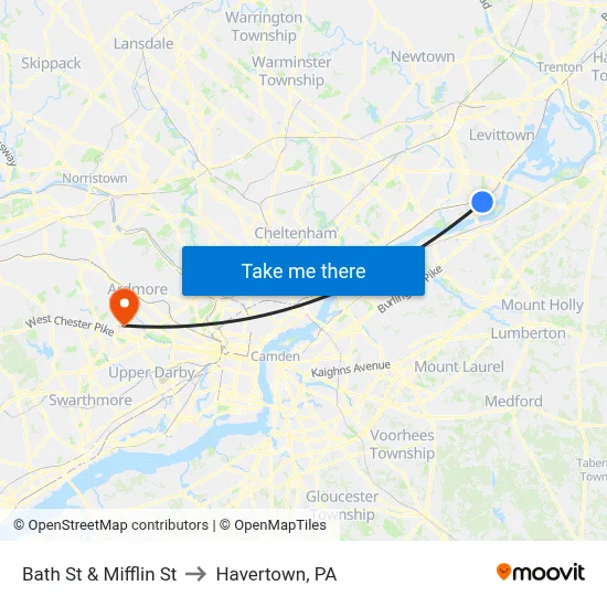Bath St & Mifflin St to Havertown, PA map