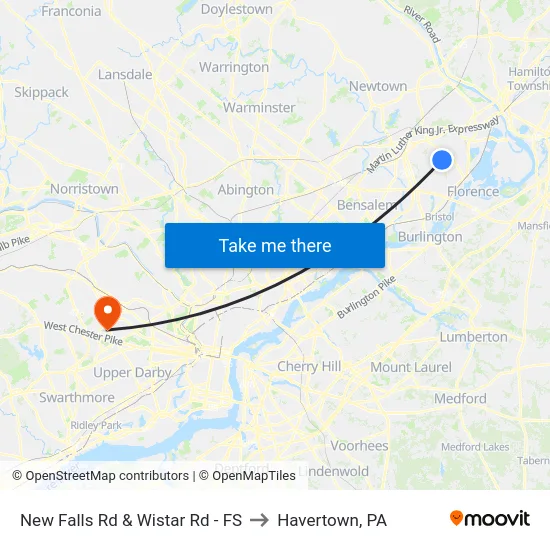 New Falls Rd & Wistar Rd - FS to Havertown, PA map