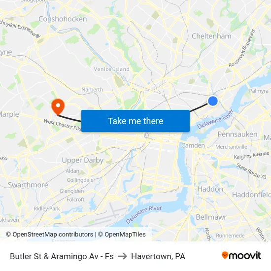 Butler St & Aramingo Av - Fs to Havertown, PA map