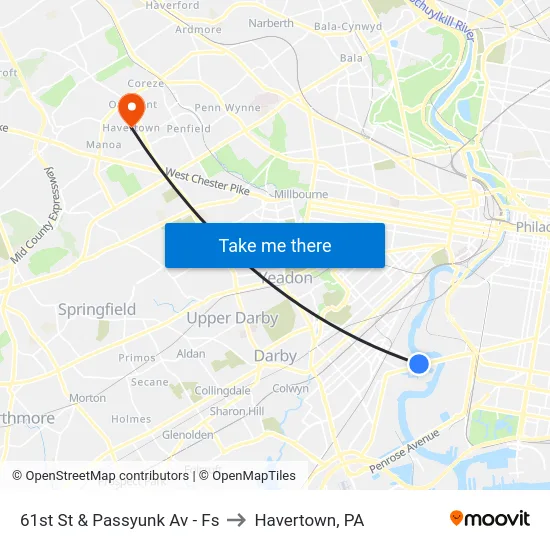 61st St & Passyunk Av - Fs to Havertown, PA map