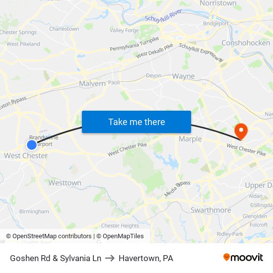 Goshen Rd & Sylvania Ln to Havertown, PA map