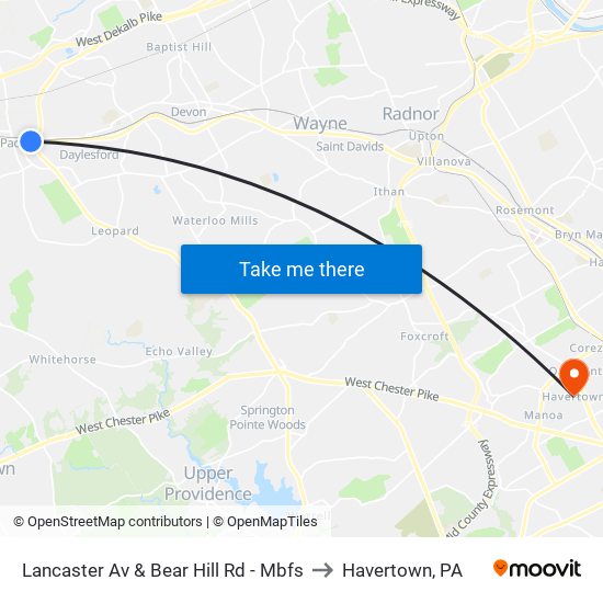Lancaster Av & Bear Hill Rd - Mbfs to Havertown, PA map