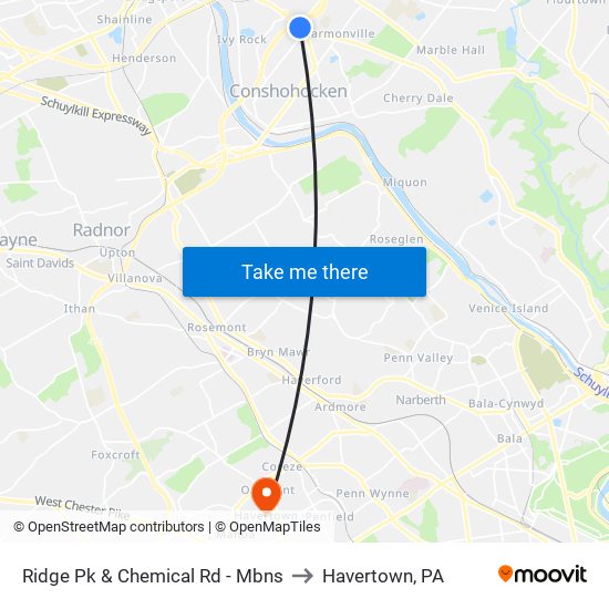 Ridge Pk & Chemical Rd - Mbns to Havertown, PA map