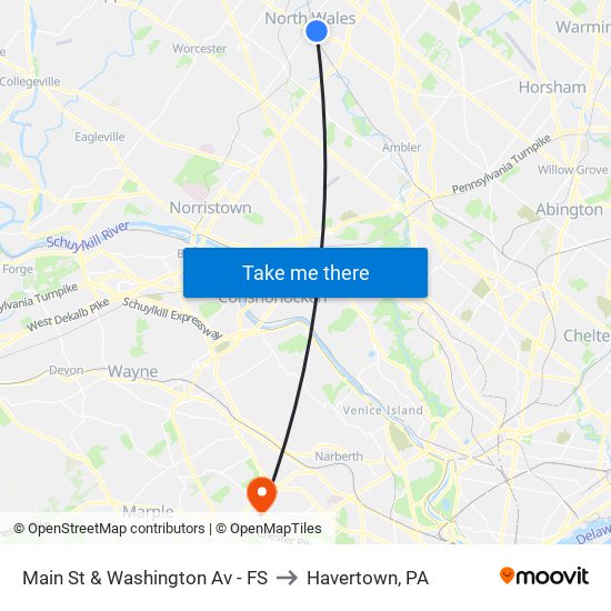 Main St & Washington Av - FS to Havertown, PA map