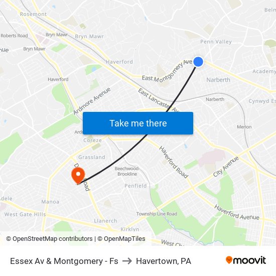 Essex Av & Montgomery - Fs to Havertown, PA map