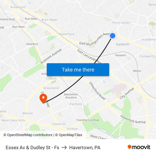 Essex Av & Dudley St - Fs to Havertown, PA map