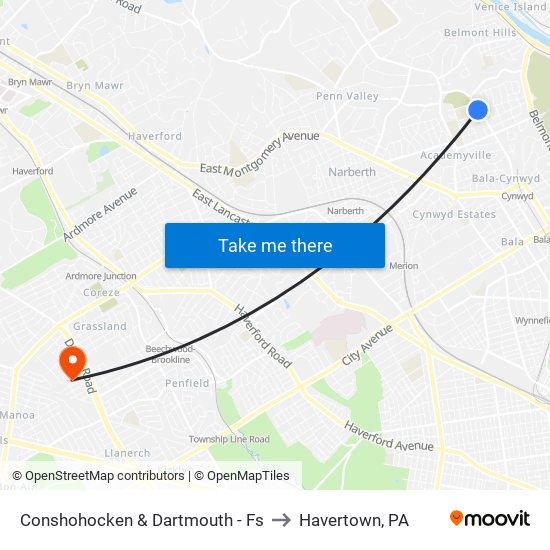 Conshohocken & Dartmouth - Fs to Havertown, PA map