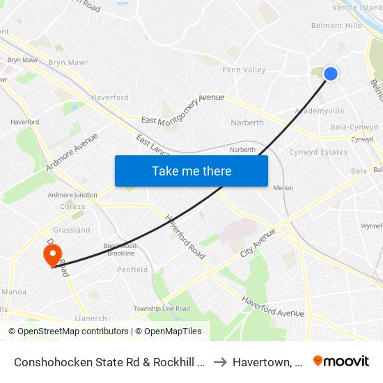 Conshohocken State Rd & Rockhill Rd to Havertown, PA map
