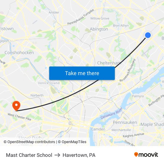 Mast Charter School to Havertown, PA map