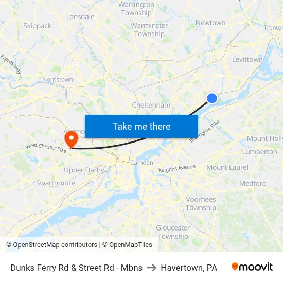 Dunks Ferry Rd & Street Rd - Mbns to Havertown, PA map