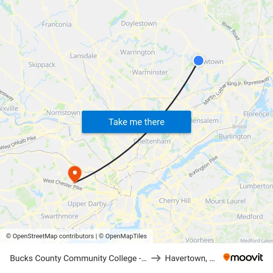 Bucks County Community College - 2 to Havertown, PA map