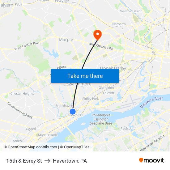 15th & Esrey St to Havertown, PA map