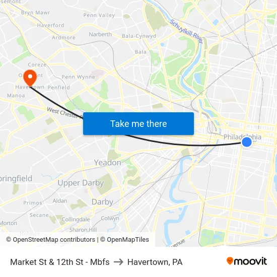 Market St & 12th St - Mbfs to Havertown, PA map
