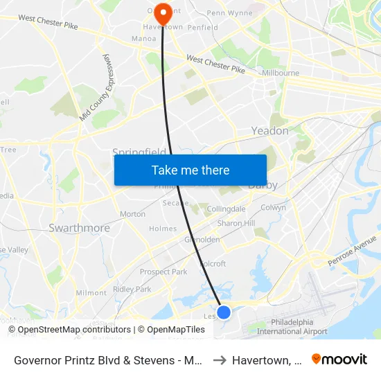 Governor Printz Blvd & Stevens - Mbns to Havertown, PA map