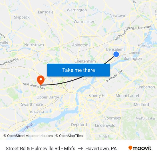 Street Rd & Hulmeville Rd - Mbfs to Havertown, PA map