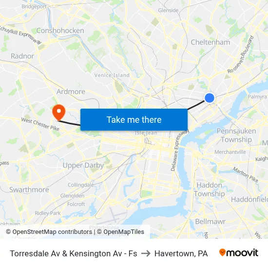 Torresdale Av & Kensington Av - Fs to Havertown, PA map