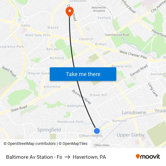 Baltimore Av Station - Fs to Havertown, PA map
