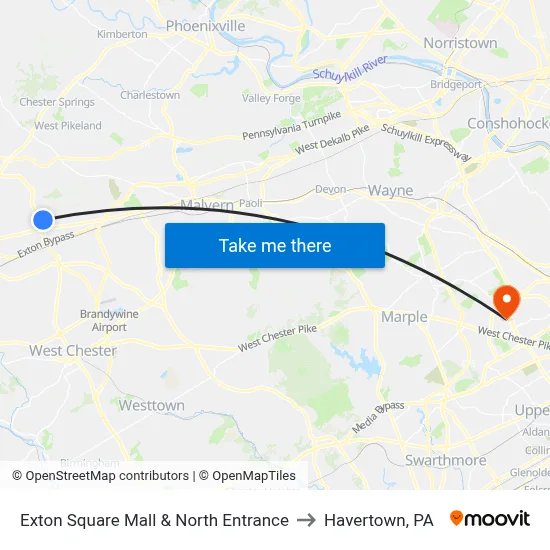 Exton Square Mall & North Entrance to Havertown, PA map