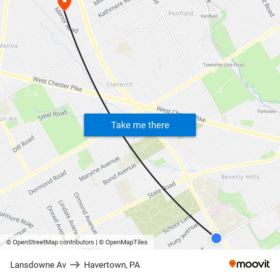 Lansdowne Av to Havertown, PA map
