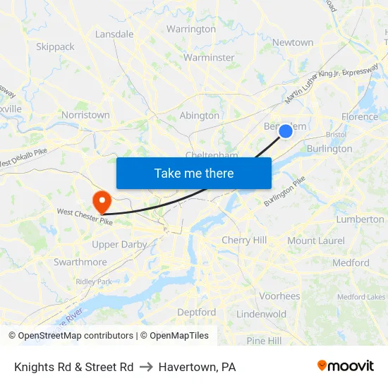 Knights Rd & Street Rd to Havertown, PA map