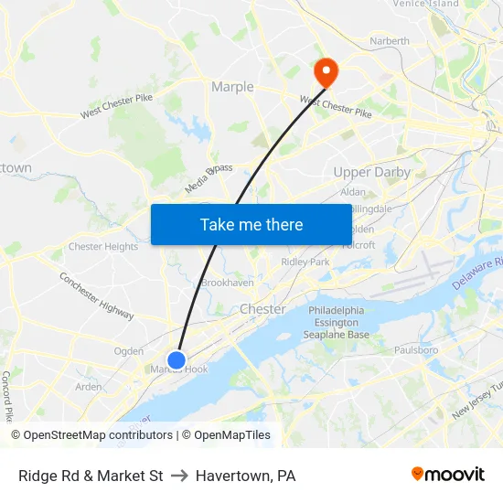 Ridge Rd & Market St to Havertown, PA map