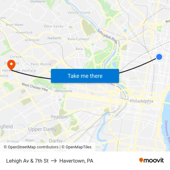 Lehigh Av & 7th St to Havertown, PA map