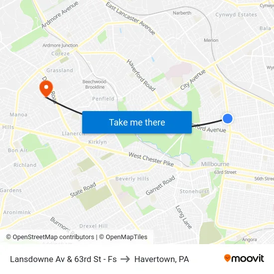 Lansdowne Av & 63rd St - Fs to Havertown, PA map