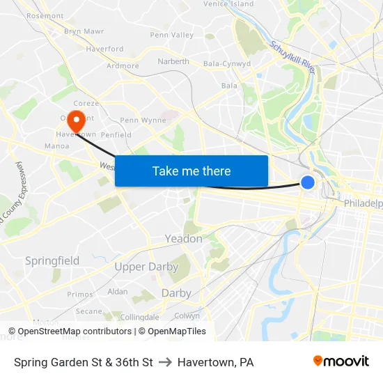 Spring Garden St & 36th St to Havertown, PA map
