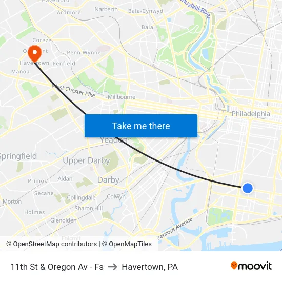 11th St & Oregon Av - Fs to Havertown, PA map
