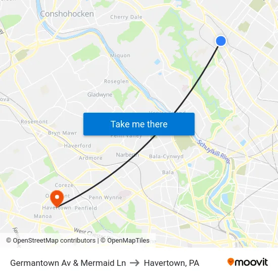 Germantown Av & Mermaid Ln to Havertown, PA map