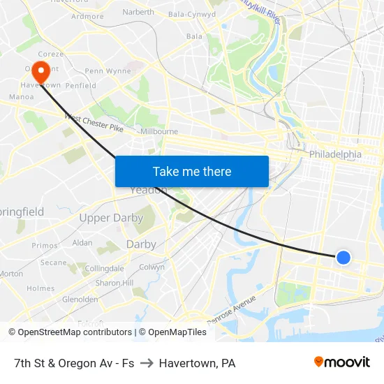7th St & Oregon Av - Fs to Havertown, PA map
