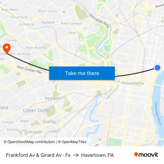 Frankford Av & Girard Av - Fs to Havertown, PA map