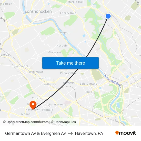 Germantown Av & Evergreen Av to Havertown, PA map