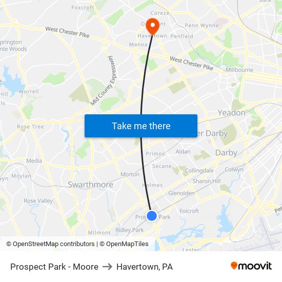 Prospect Park - Moore to Havertown, PA map