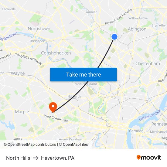 North Hills to Havertown, PA map