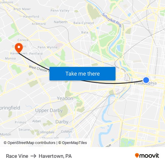 Race Vine to Havertown, PA map