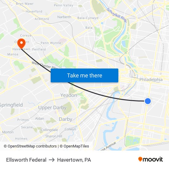 Ellsworth Federal to Havertown, PA map