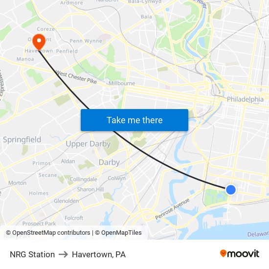 NRG Station to Havertown, PA map