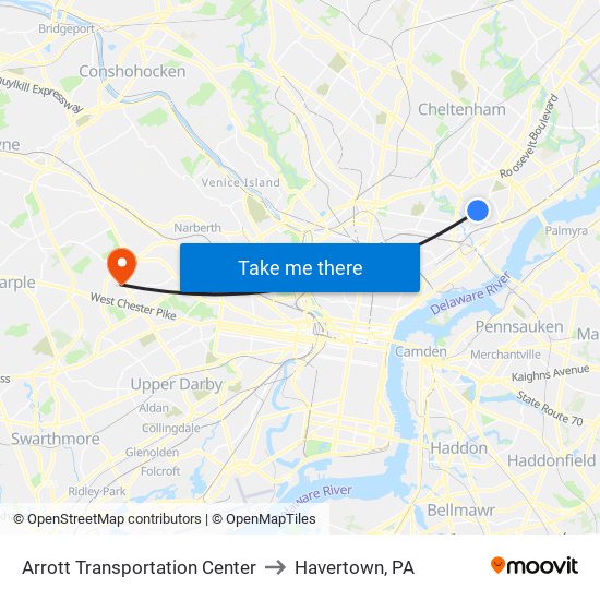 Arrott Transportation Center to Havertown, PA map