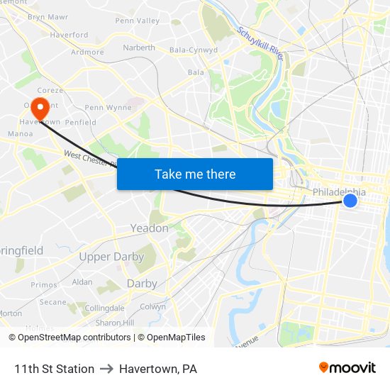 11th St Station to Havertown, PA map