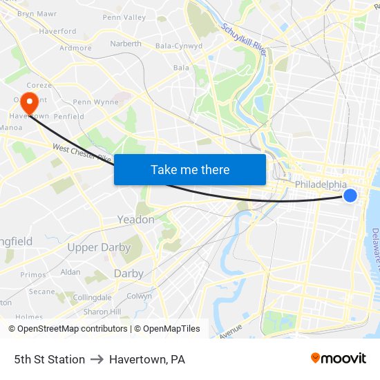 5th St Station to Havertown, PA map