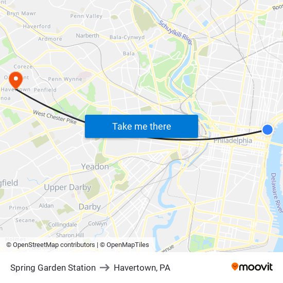 Spring Garden Station to Havertown, PA map