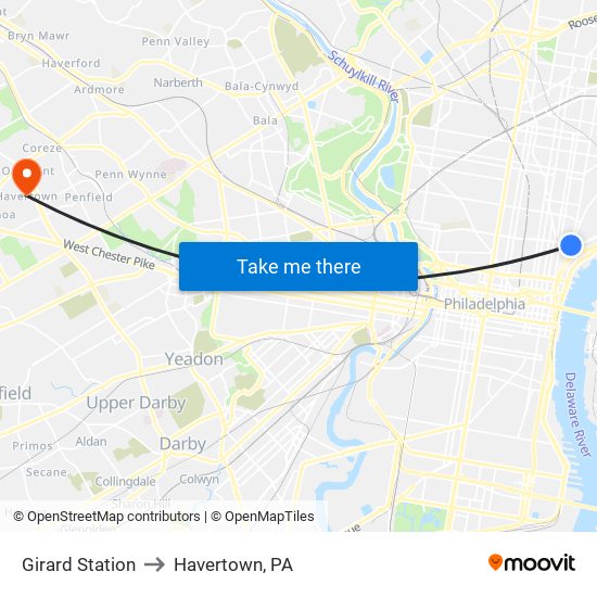 Girard Station to Havertown, PA map